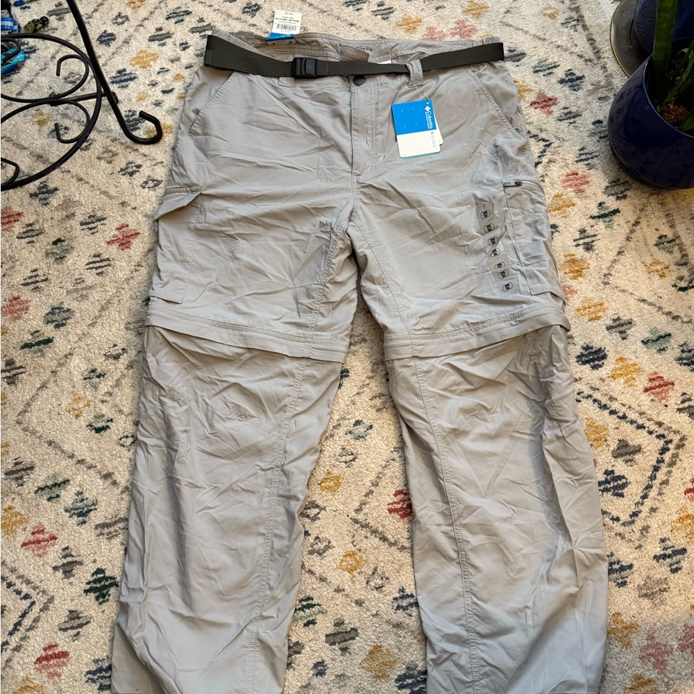 NWT Sz 38x28 Columbia Pants Mens Khaki Kestrel Trail Convertible Pant Belted